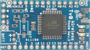 Bare PCB with Atmel1284p and resonantor